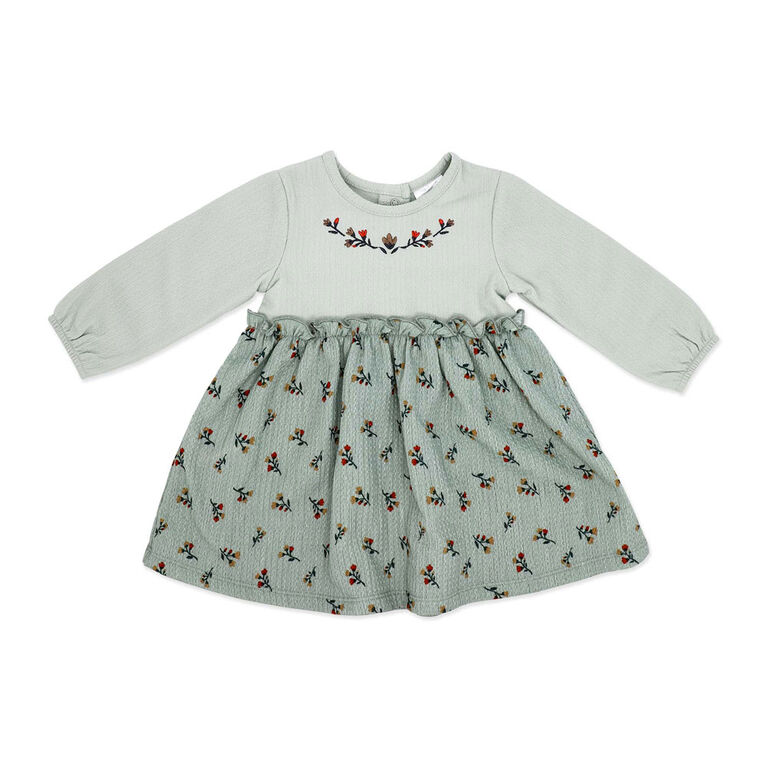 Baby Mode Ensemble 3 pièces en tricot froissé : motif floral vert, 6-9M