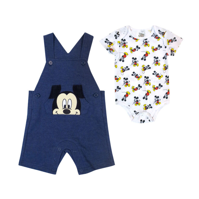 Disney Mickey Mouse 2 Piece Shortall Set Blue 18 Months