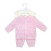 Baby Mode 3 Piece Ribbed Velour Varsity Set: Pink Rainbow Bunny  3M