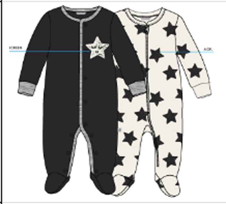 Koala Baby 2 Pack Sleeper - Stars Black & White, 12 Months