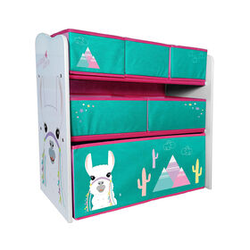Llama Toy Organizer/Bookshelf with 6 Fabric Bins