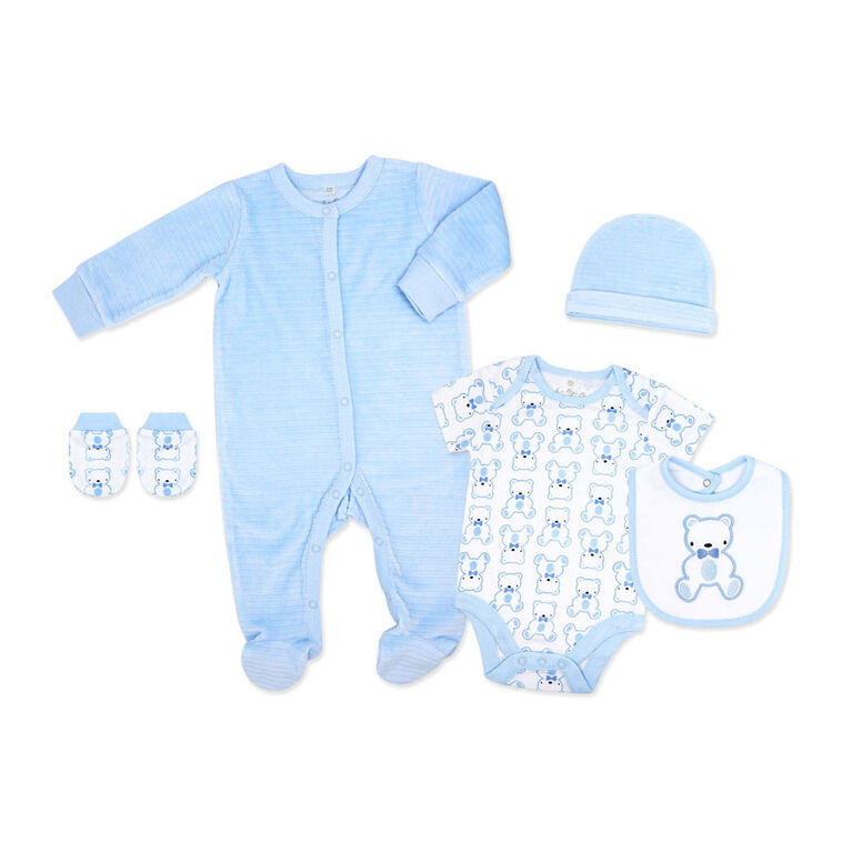 Rock a Bye Baby 5 Piece Ribbed Velour Set: Blue Bear