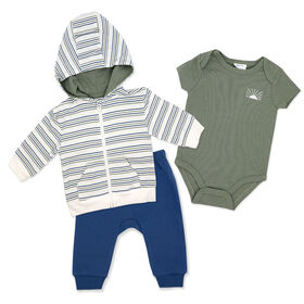 Mode bébé Ensemble 3 pièces en French Terry avec fermeture éclair : rayures