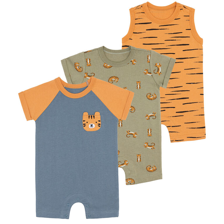 Pl Baby-Baby 3 Pack Romper Knit Blue and Orange 9 Months