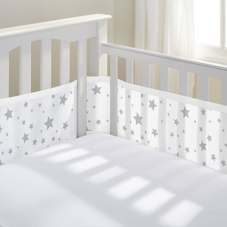 BreathableBaby Breathable Mesh Crib Liner - Classic Collection - Star Light  White & Gray - Fits Full-Size Four-Sided Slatted and Solid Back Cribs 