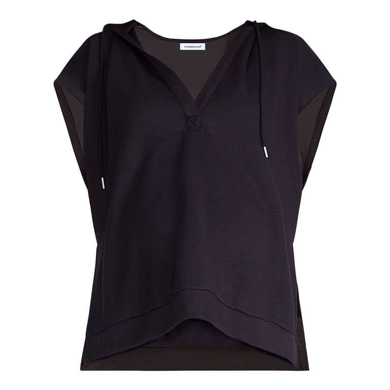 Motherhood Short Sleeve Henley Hoody-Black-L