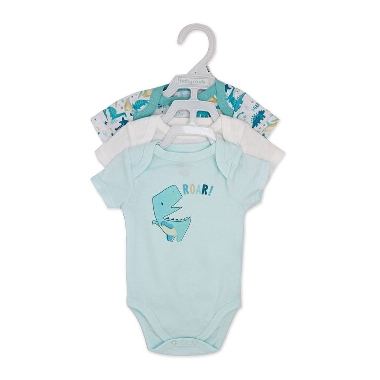 Baby Mode Paquet de 3 Bodys : dinosaure sarcelle Baby Mode Paquet de 3 Bodys : dinosaure sarcelle