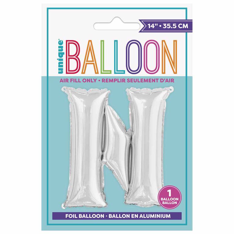 14" Silver Letter Balloons - N