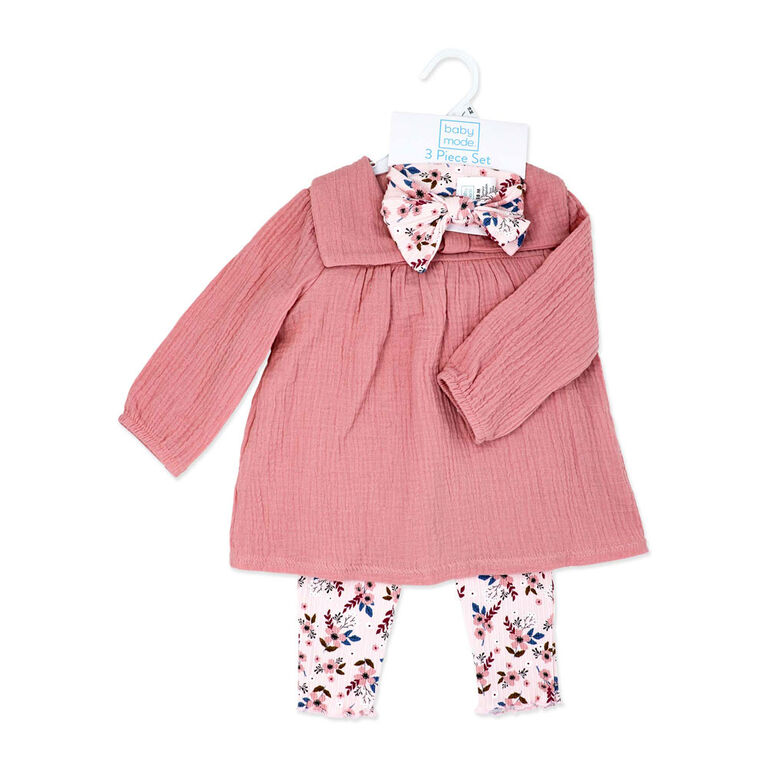 Baby Mode Ensemble haut et legging en gaze 3 pièces : motif floral rose, 12 mois