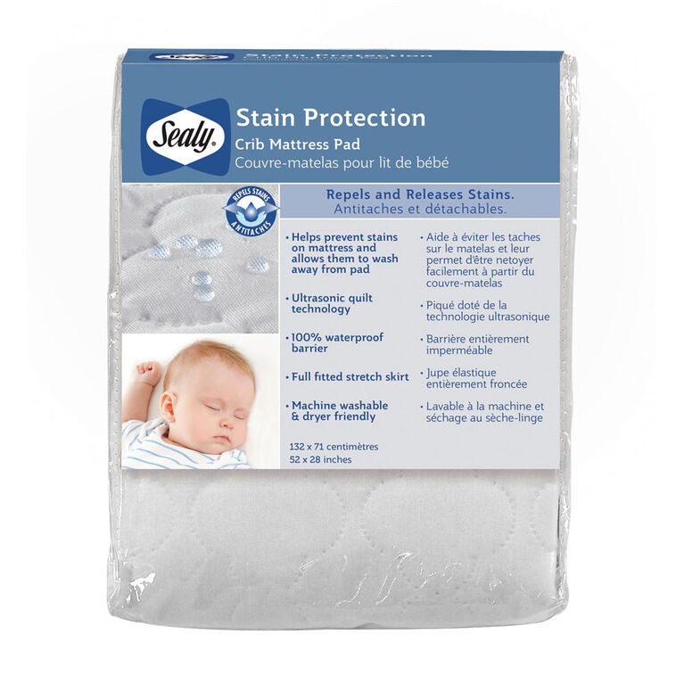 Couvre-matelas pour lit de bébé Sealy Stain Protection.