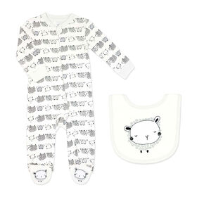Baby Mode Ensemble pyjama 2 pièces avec bavoir : Mouton gris 0-3 M
