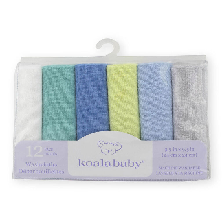 Koala Baby 12-Pack Washcloth, Blue Variety