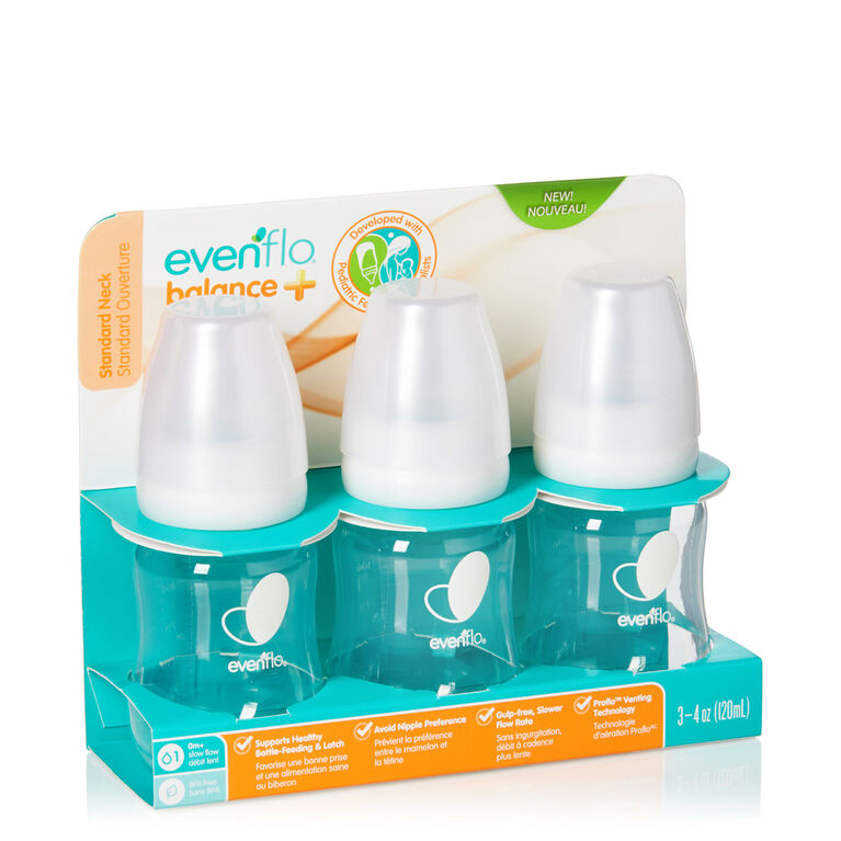 Evenflo Balance + Standard 4oz Neck Bottles 3-Pack - Clear