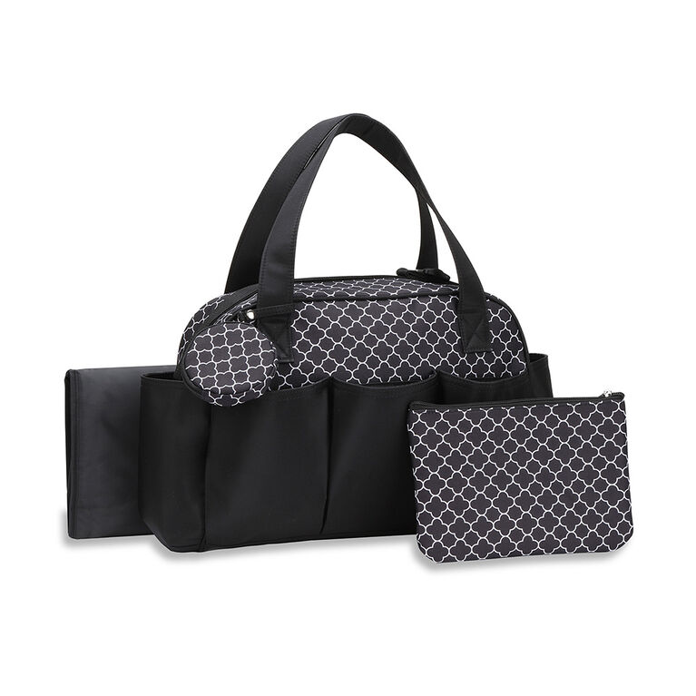 Baby Boom Camellia 4-Piece Duffle Diaper Bag - Black and White Geometric Print