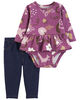 Carter's Two Piece Peplum Bodysuit And Pant Set Purple  24M