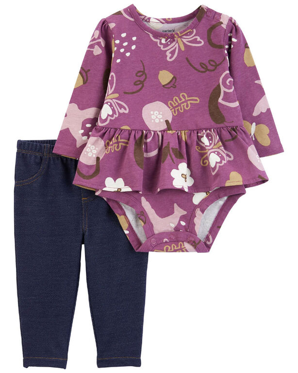 Carter's Two Piece Peplum Bodysuit And Pant Set Purple  24M