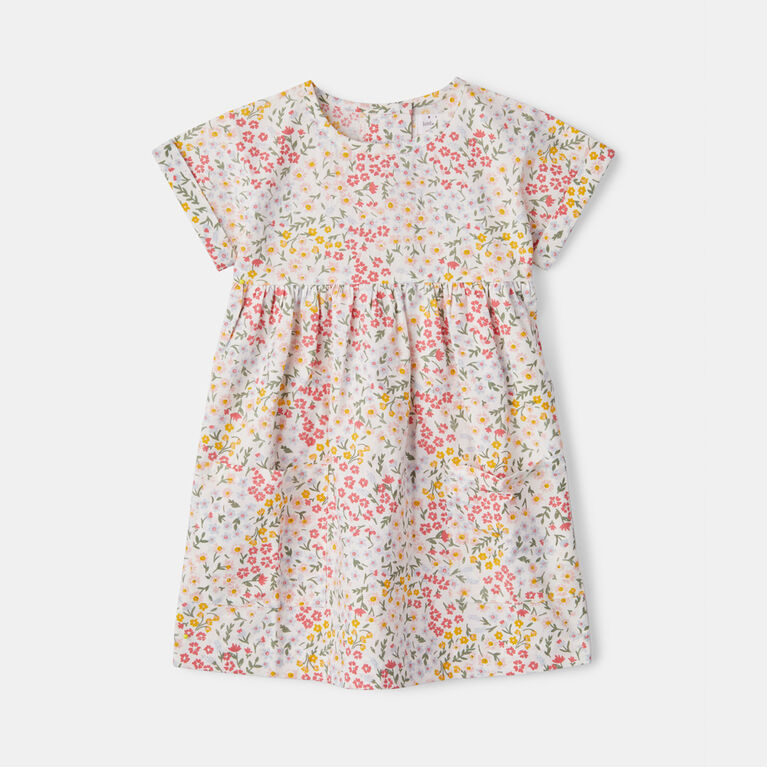 RISE Little Earthling Empire Dress Short Sleeve White Floral Print