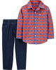 Ensemble 2 pièces haut boutonné à motif écossais et pantalon en denim Carter’s – orange/bleu, 6 mois
