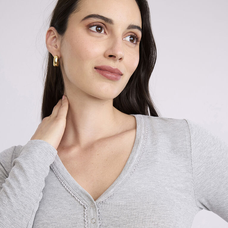 Motherhood - Long Sleeve Snap Henley Nursing Top - Grey Mix - L