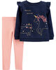 Carter's 2-Piece Unicorn Fleece Top & Striped Legging Set - Navy, 9 Months