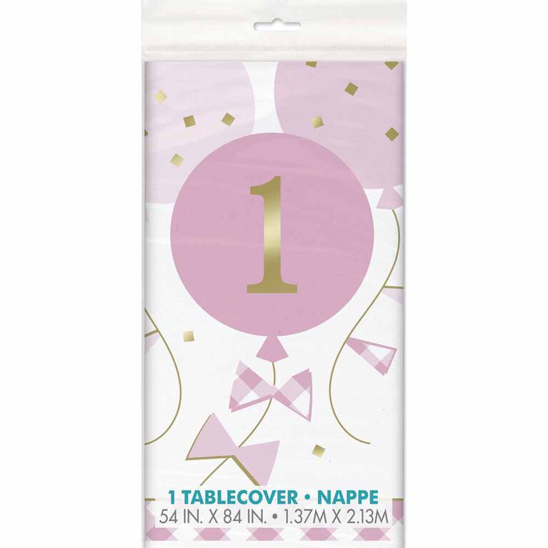 Pink Gingham 1st Bday tablecover 54"x84"