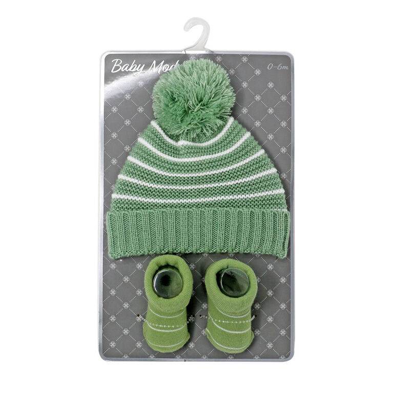 Baby Mode Sage Knit Hat & Bootie Set 0-6M