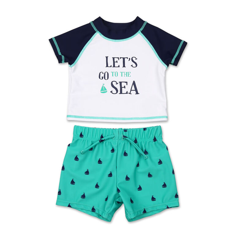 Koala Baby 2Pc Short Sleeve Let's Go To The Sea Rash Guard With Trunk, 12 Months