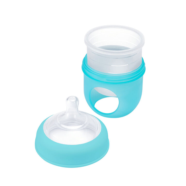 Bouteille de poche en silicone de Boon Nursh 118 ml 3pk bleu et verte.