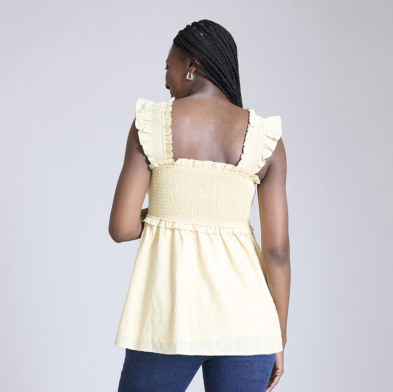 Motherhood Ruffle Sleeve Smocked Babydoll Top