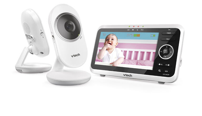 Moniteur vidéo numérique pour bébé de 5 po à 2 caméras avec vision nocturne automatique VM350-2 - Blanc