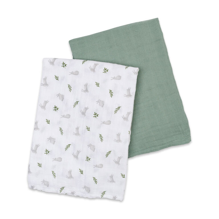 Lulujo - 2 Pack Cotton Muslin Swaddles - Bunny+Fern
