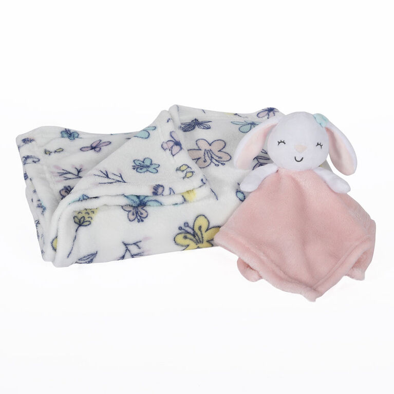 Premier ensemble en 2 pièces pour bébé, couverture et bébé ami - Lapin