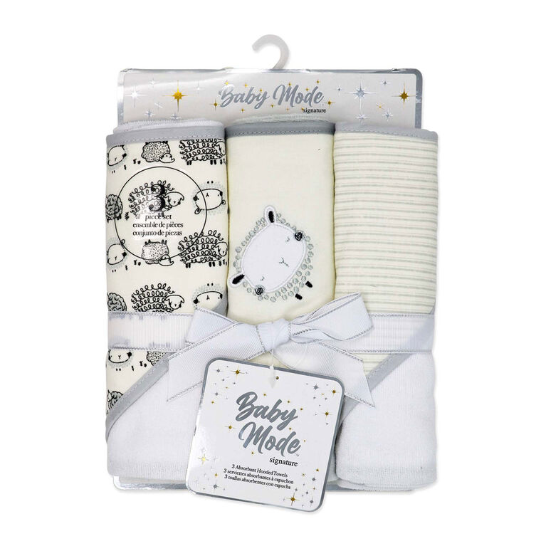 Baby Mode Signature Ivory Sheep Hooded Towel- Set of 3 Baby Mode Signature Ivory Sheep Hooded Towel- Set of 3