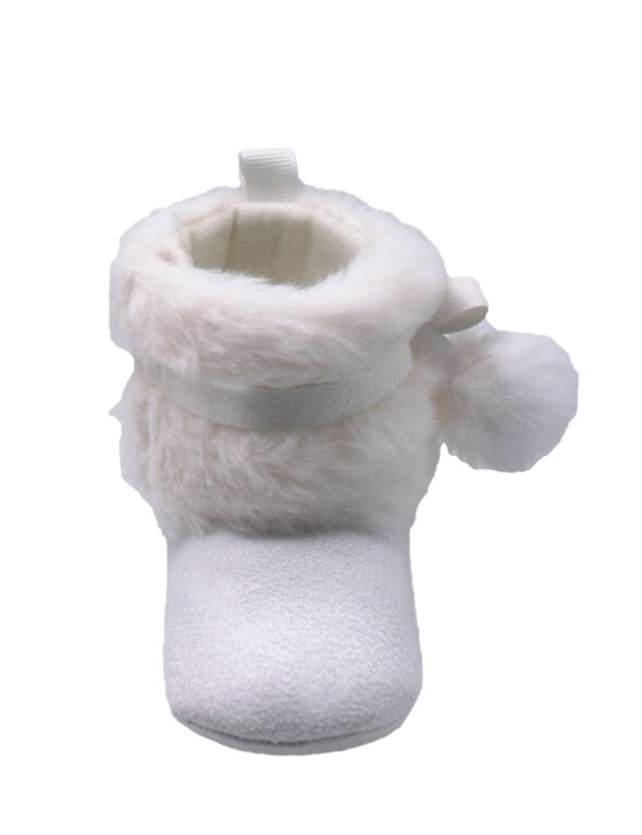 First Steps White Faux Fur Girls Booties Size 2, 3-6 months