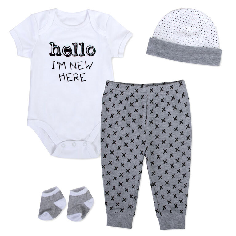 Baby Essentials Hello I Months New Here 4 Piece Layette Set 0 3 Months Babies R Us Canada