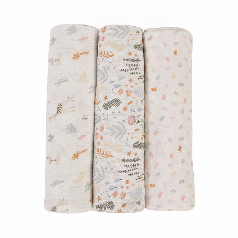 Baby's First by Nemcor 3 Pack Cotton Muslin Receiving Blankets, Floral