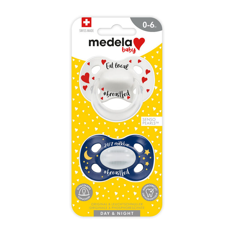 Medela Baby new DAY & NIGHT Pacifier, 24-hour set with glow in the dark pacifier, BPA free, Lightweight and orthodontic. 0-6 mo Unisex