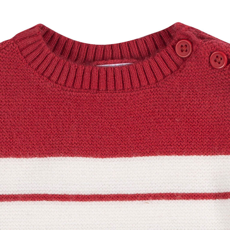 Gerber Childrenswear - 1 Pack Pull Knit Romper - Rouge + Blanc Nouveau-né