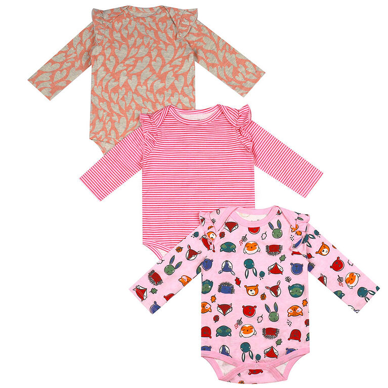 earth by art & eden - Amy Bodysuit- 3-Pack L/S Bodysuit - Pink Multi, 6 Months
