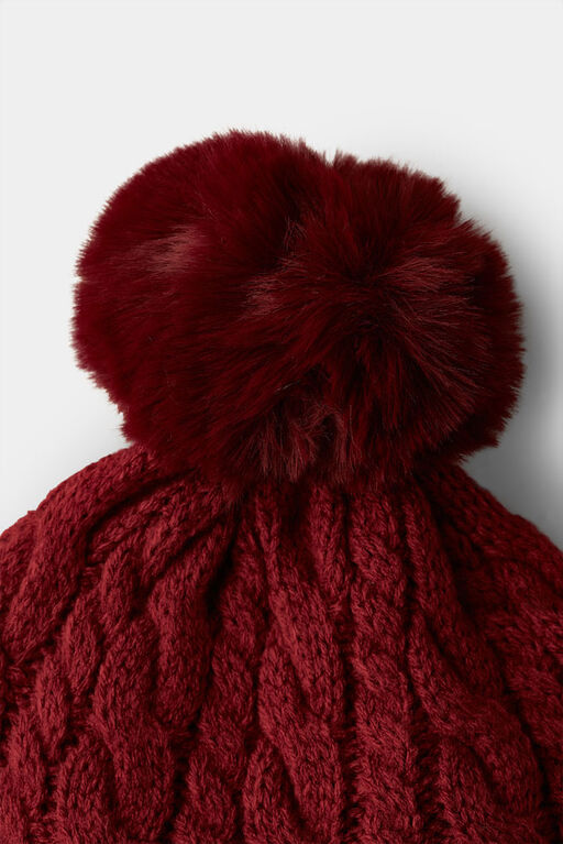RISE Little Earthling Pom Pom Cable Hat Red