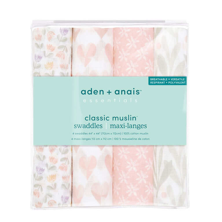 Aden + Anais Essentials 4-Pack Muslin Swaddle Piece of My Heart