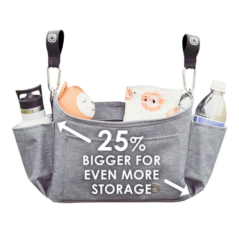 Diono Buggy Buddy XL Universal Stroller Organizer With Cup Holders, Secure Attachment, Zippered Pockets, Safe & Secure, Gray