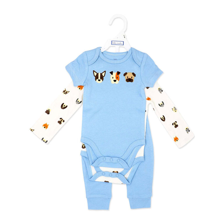 Baby Mode Ensemble de 3 pi&egrave;cesre tourne-moi :Chiens bleus 3-6M
