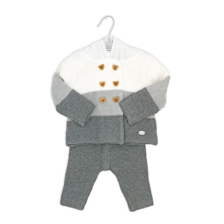 Rock-A-Bye Baby Boutique Grey Knitted 2-Piece Cardgian and Pant Gift Set: 6-12m