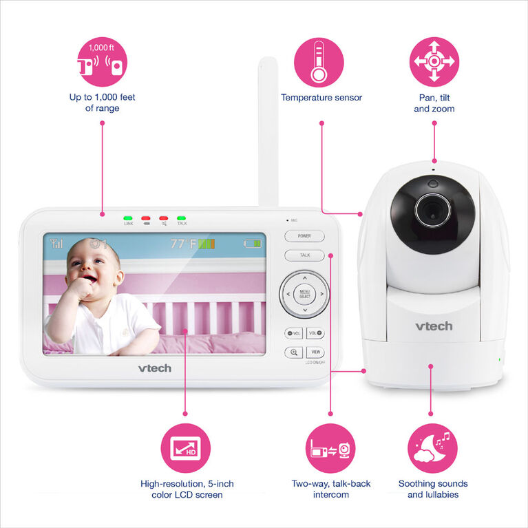 Vtech Vm5262 2 5 Digital Video Baby Monitor With 2 Pan Tilt Cameras Full Color And Automatic Night Vision White Babies R Us Canada