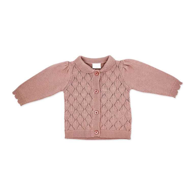 Rock a Bye Baby Pink Knit Cardigan with Frill Collar & Trouser 6-12M