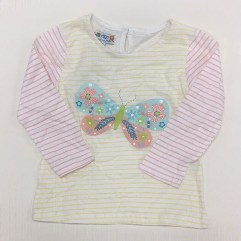 Coyote And Co Muliti Stripe Long Sleeve Tee With Butterfly Print
