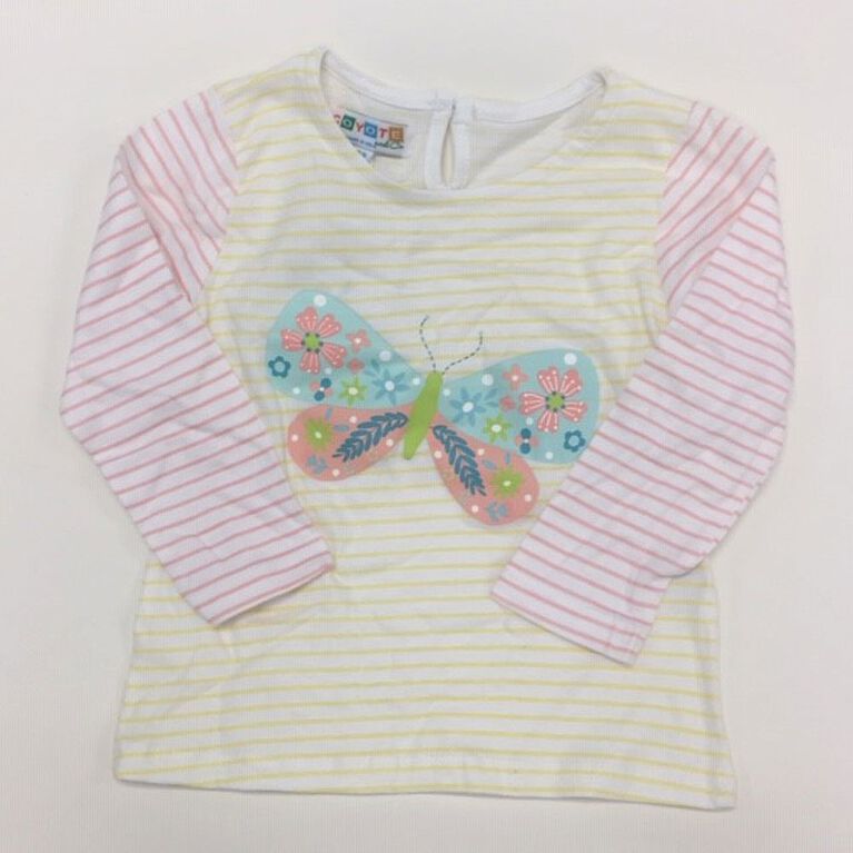 Coyote and Co. Muliti Stripe Long Sleeve tee with Butterfly Print - size 9-12 months