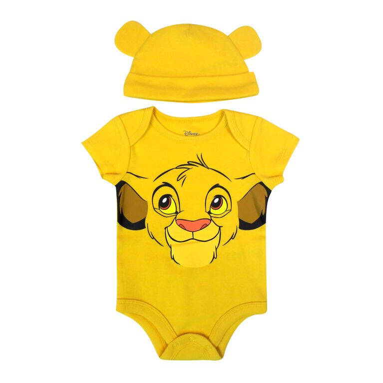 Disney Lion King 2-Piece Bodysuit and Hat Set - Yellow, 6 Months