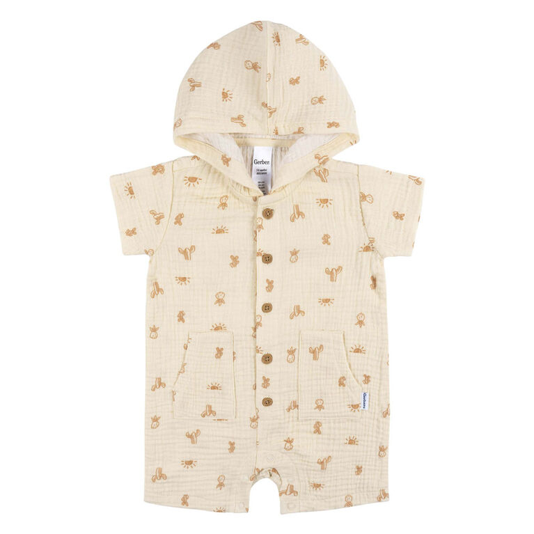 Gerber Childrenswear - Short Sleeve Hoodie Romper - Desert - 24M